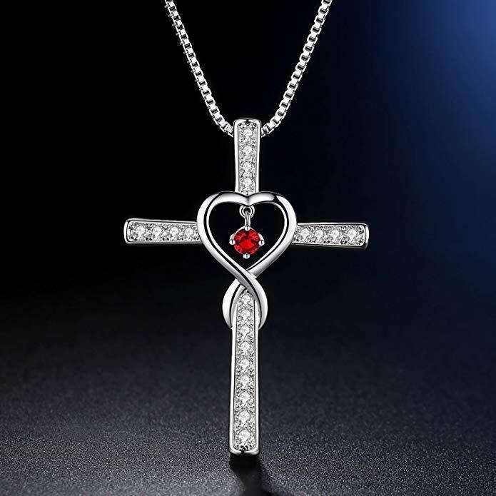 Infinity Love God We Trust Christian Cross Birthstone Crystal Pendant Necklace Colour Gems Zircon Heart Necklace Women Jewelry - 𝓢𝓱𝓸𝓹𝓵𝓮𝓬𝔂
