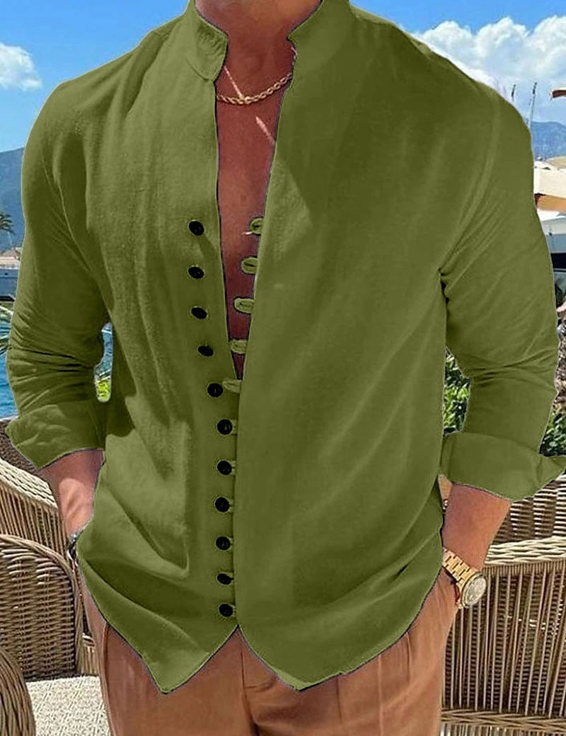 Retro Button Design Long-sleeved Shirt Men's Casual Loose Top Mens Clothing - 𝓢𝓱𝓸𝓹𝓵𝓮𝓬𝔂