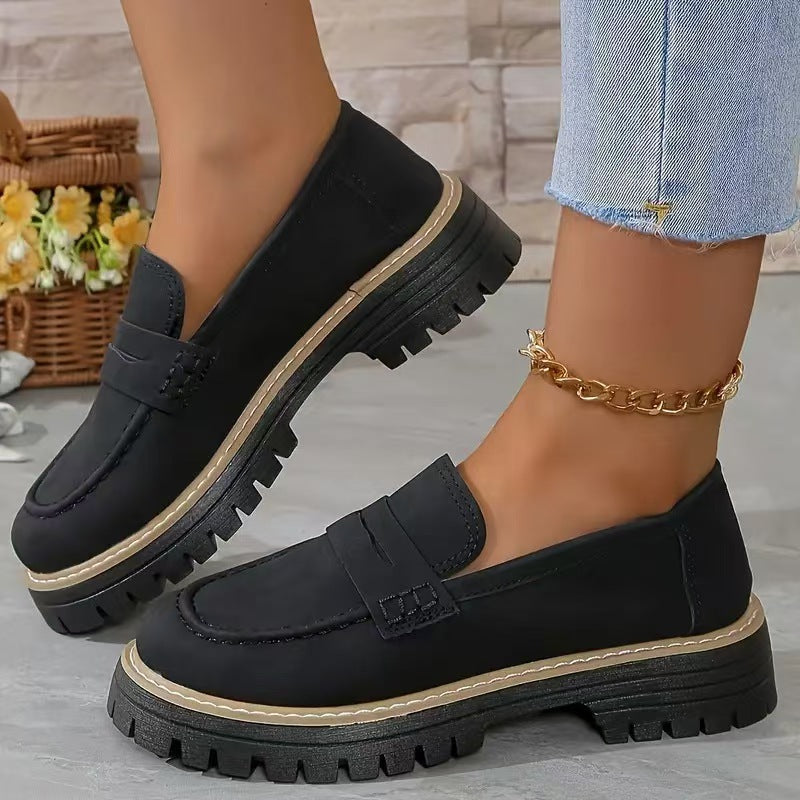 Leisure Matte British Style Women's Shoes Chunky Heel Platform - 𝓢𝓱𝓸𝓹𝓵𝓮𝓬𝔂