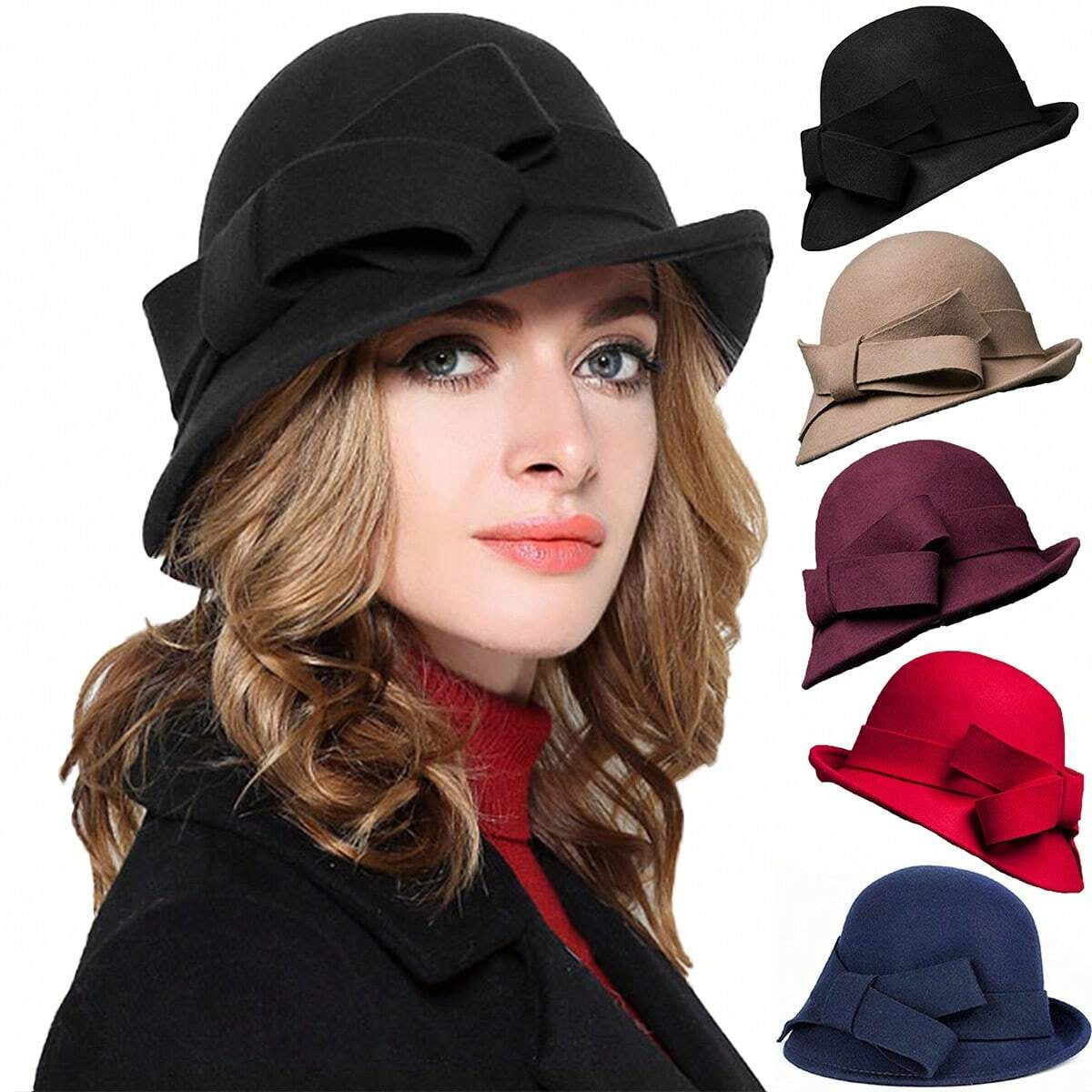 Women's French-style Elegant Retro Woolen Bowler Hat Curling Bow - 𝓢𝓱𝓸𝓹𝓵𝓮𝓬𝔂