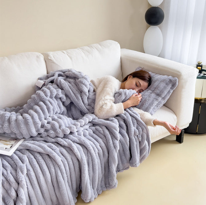Soft Wind Bubble Velvet Blanket Warm Solid Rabbit Fur Blankets Double-sided Thickening Cover Throw Warm Fur Blanket - 𝓢𝓱𝓸𝓹𝓵𝓮𝓬𝔂