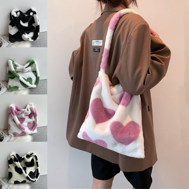 Love Heart Shoulder Bags Winter Plush Shopping Bags For Women - 𝓢𝓱𝓸𝓹𝓵𝓮𝓬𝔂
