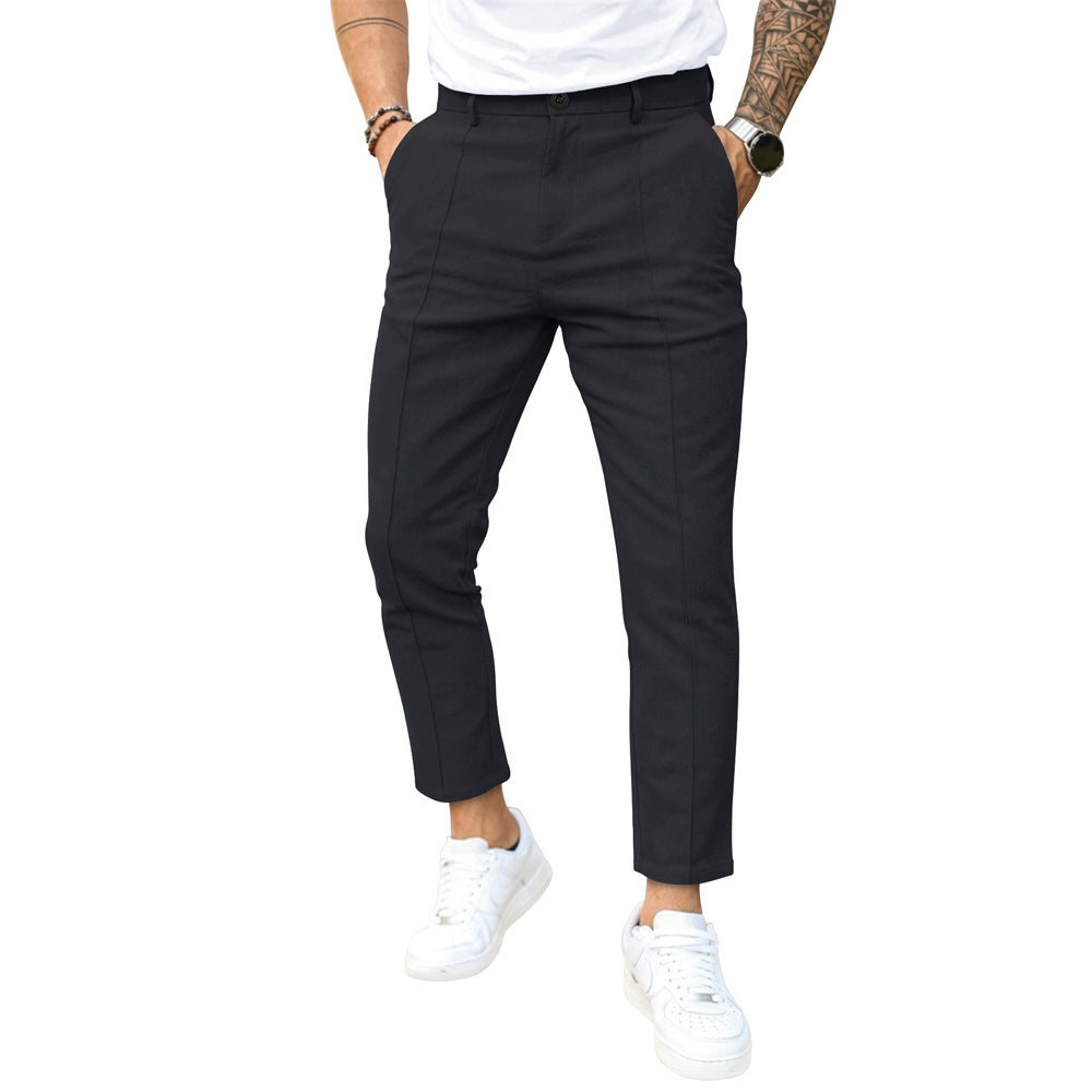 Men's Double Fold Line Solid Color Casual Suit Pants - 𝓢𝓱𝓸𝓹𝓵𝓮𝓬𝔂