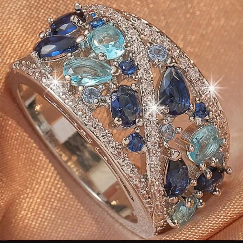 Blue Zircon Women's Hollow Ring