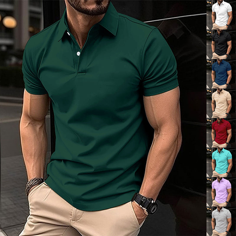 Summer Short Sleeve Polo Shirt Men Solid Color Button Lapel Button Top - 𝓢𝓱𝓸𝓹𝓵𝓮𝓬𝔂