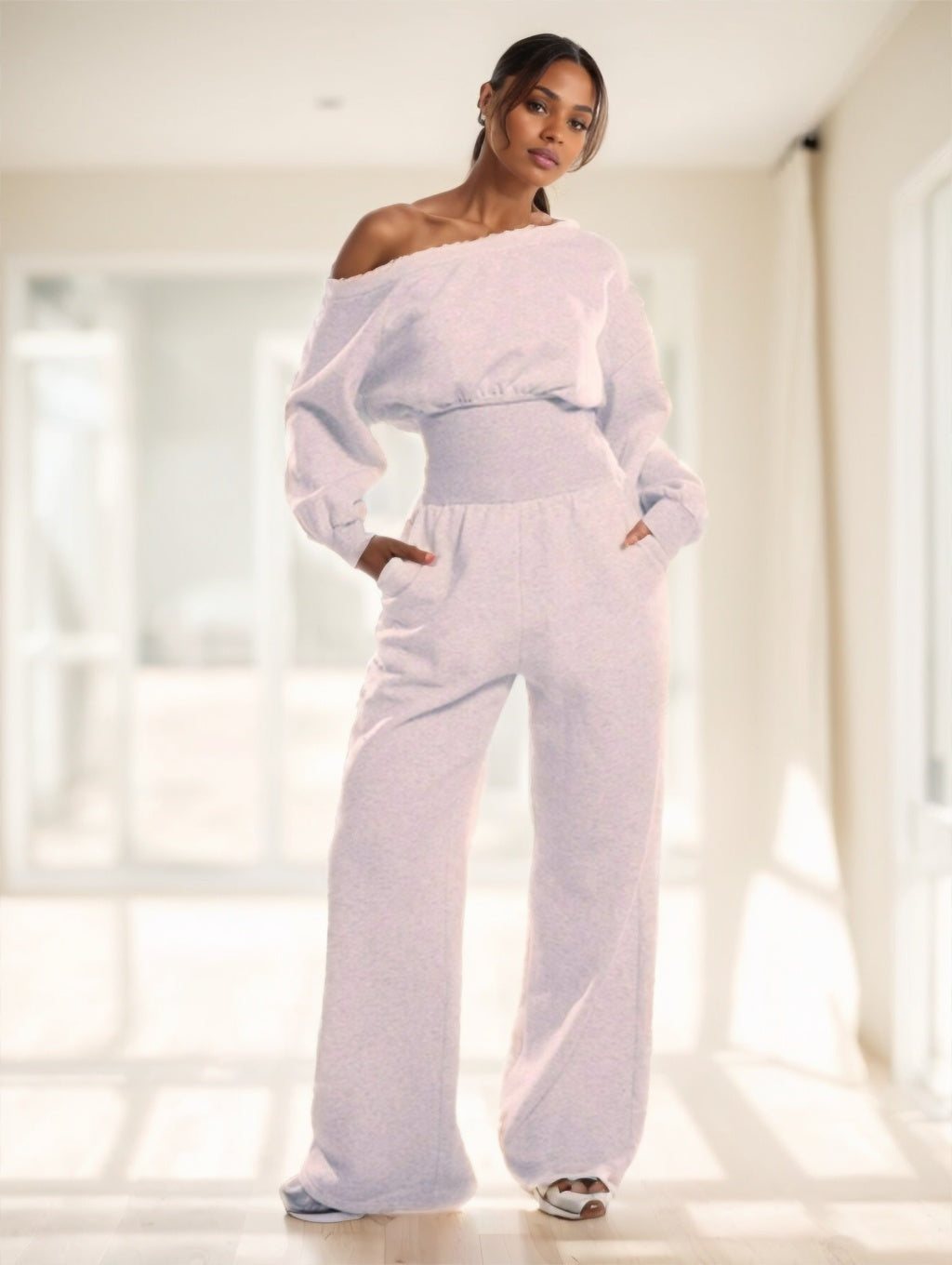 Shoulder Jogger Wide Leg Jumpsuit Cinched - 𝓢𝓱𝓸𝓹𝓵𝓮𝓬𝔂