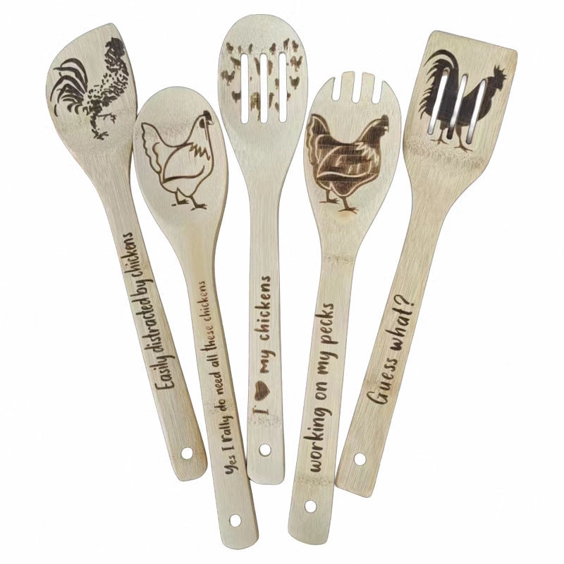 Bamboo Shovel Laser Engraving Pattern Halloween Christmas Bamboo Shovel Cooking Suit Five-piece Set - 𝓢𝓱𝓸𝓹𝓵𝓮𝓬𝔂