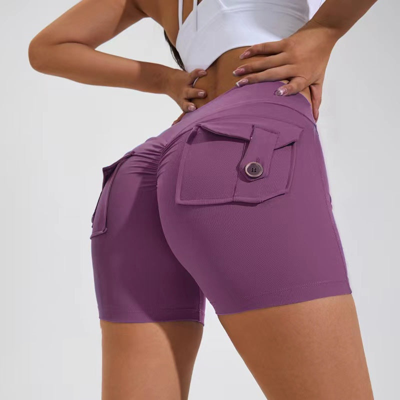 High Waist Hip Lifting Shorts With Pockets Quick Dry Yoga Fitness Sports Pants Summer Women Clothes - 𝓢𝓱𝓸𝓹𝓵𝓮𝓬𝔂