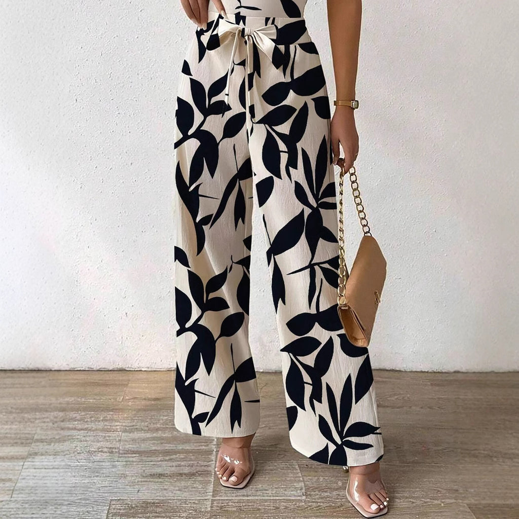 Fashion Floral Print Jumpsuit Elastic Waist Belt Jumpsuit - 𝓢𝓱𝓸𝓹𝓵𝓮𝓬𝔂