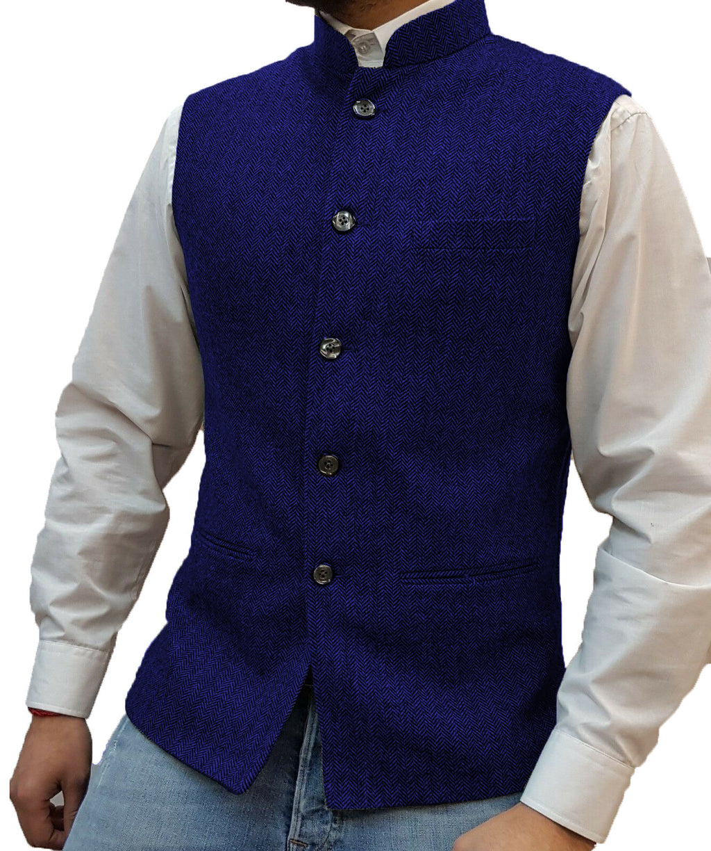 Zhongshan Collar Herringbone Pattern Vest Man - 𝓢𝓱𝓸𝓹𝓵𝓮𝓬𝔂