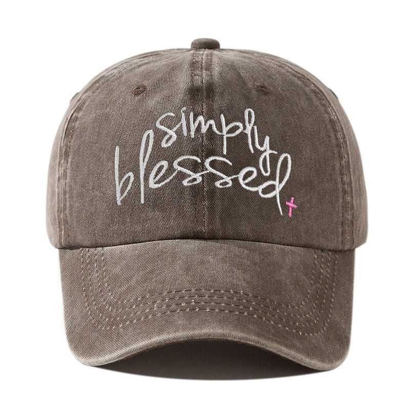 Simply Blessed Wide Brim Sunshade Washed Embroidered English Letter Baseball Cap - 𝓢𝓱𝓸𝓹𝓵𝓮𝓬𝔂