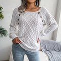 Square Neck Knitted Sweater With Button Design Winter Warm Long Sleeve Tops Women's Clothing - 𝓢𝓱𝓸𝓹𝓵𝓮𝓬𝔂