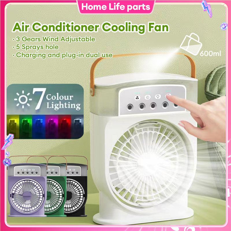 Portable USB Air Conditioner Cooling Fan With 5 Sprays 7 Color Light 600ML Water Tank Spray Mist Air Cooler Humidifiers - 𝓢𝓱𝓸𝓹𝓵𝓮𝓬𝔂