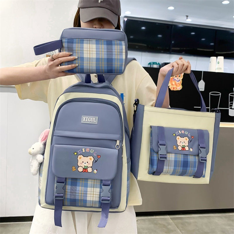 Large Capacity High School Plaid Three-piece Set Junior High School Student Elementary School Studebt Backpack - 𝓢𝓱𝓸𝓹𝓵𝓮𝓬𝔂