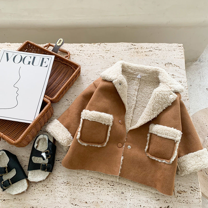 Girls' Fashion Simple Lambswool Jacket Top - 𝓢𝓱𝓸𝓹𝓵𝓮𝓬𝔂