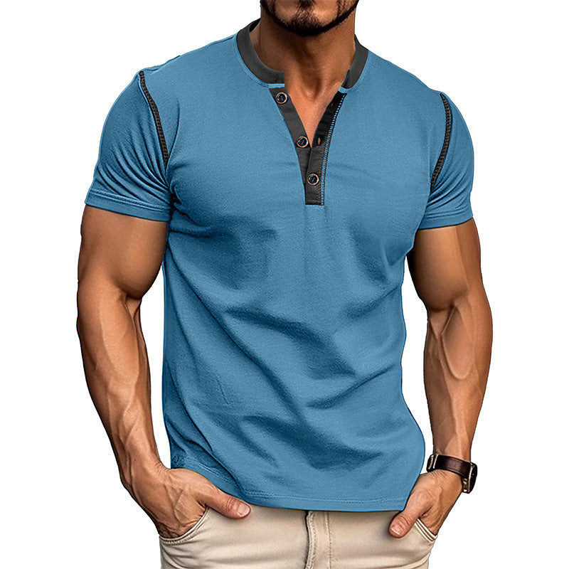 Fashion Short-sleeved Polo Shirt Summer Button V-neck T-shirt Tops Mens Clothing - 𝓢𝓱𝓸𝓹𝓵𝓮𝓬𝔂