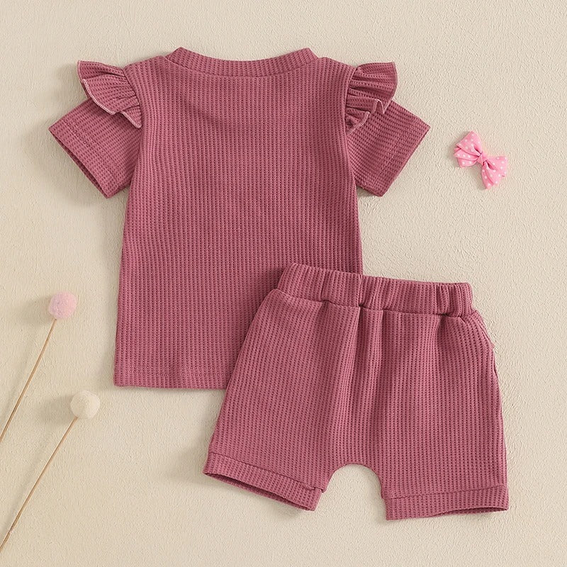 Girls Fashion Letter I Embroidery Waffle Suit - 𝓢𝓱𝓸𝓹𝓵𝓮𝓬𝔂