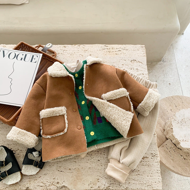 Girls' Fashion Simple Lambswool Jacket Top - 𝓢𝓱𝓸𝓹𝓵𝓮𝓬𝔂