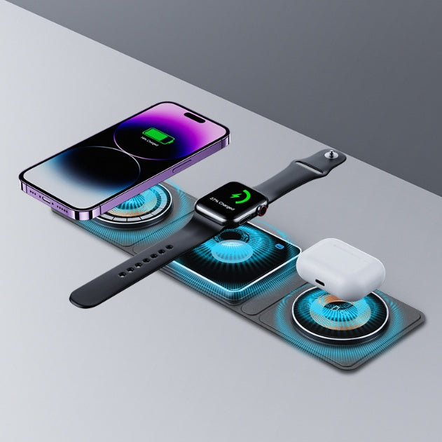 3 IN 1 Magnetic Folding Wireless Charger Station For IPhone Transparent Fast Charging For IWatch And Airpods - 𝓢𝓱𝓸𝓹𝓵𝓮𝓬𝔂