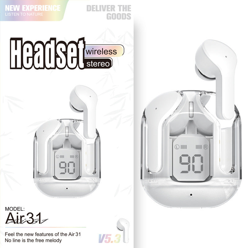 New Mini Transparent Wireless Bluetooth Headset Digital Display ENC Noise Reduction True Wireless Sports Music - 𝓢𝓱𝓸𝓹𝓵𝓮𝓬𝔂