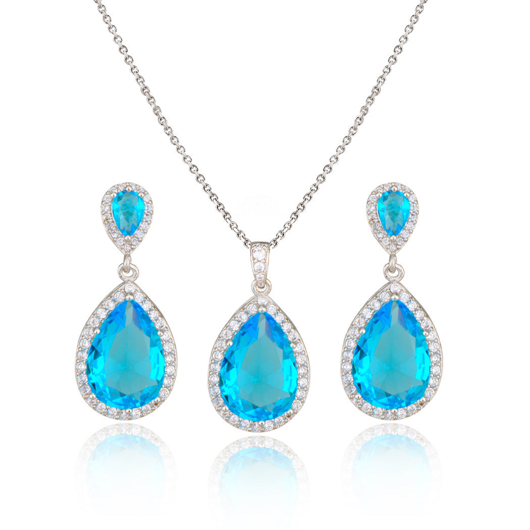 Bright Big Zircon Water Drops Necklace Eardrops Suit Bride Wedding Jewelry Simple Graceful - 𝓢𝓱𝓸𝓹𝓵𝓮𝓬𝔂
