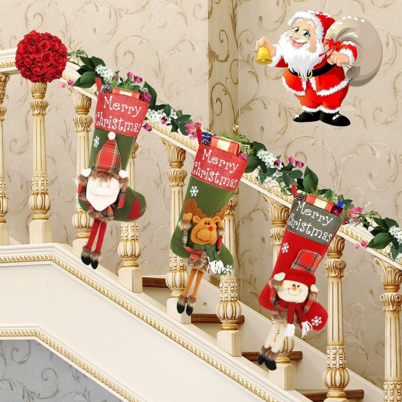 2024 New Year Xmas Big Stockings Set Decorations Christmas 3D Plush Big Sock Christmas Tree Pendant Decorating Supplies - 𝓢𝓱𝓸𝓹𝓵𝓮𝓬𝔂