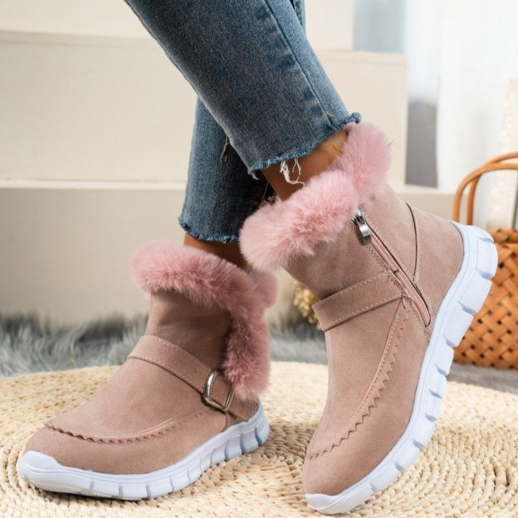 New Snow Boots Winter Warm Thickened Solid Color Plush Ankle Boots With Buckle Design Plus Velvet Flat Shoes For Women - 𝓢𝓱𝓸𝓹𝓵𝓮𝓬𝔂