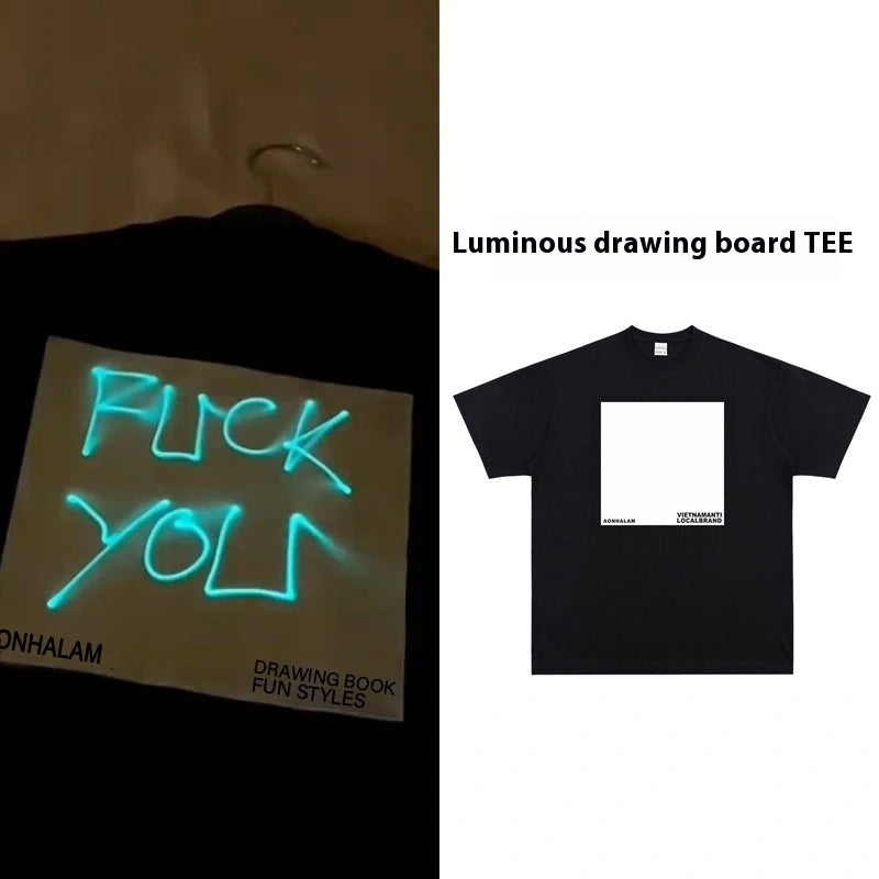 Luminous Drawing Board T-shirt Men And Women Pure Cotton Loose Short Sleeve - 𝓢𝓱𝓸𝓹𝓵𝓮𝓬𝔂