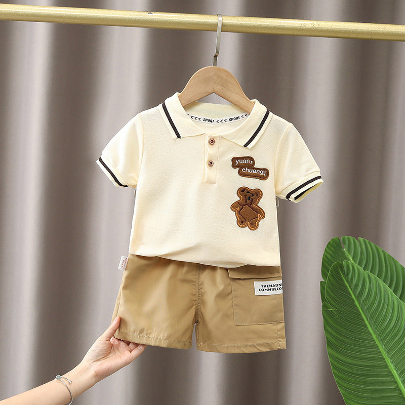 Boys Summer Suit Summer New Children's Boys' Fashion Short-sleeved Cartoon Shirt Two-piece Set 