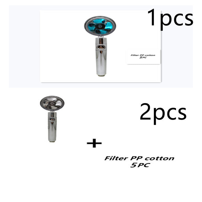 Propeller Driven Shower Head With Stop Button And Cotton Filter Turbocharged High Pressure Handheld Shower Nozzle 