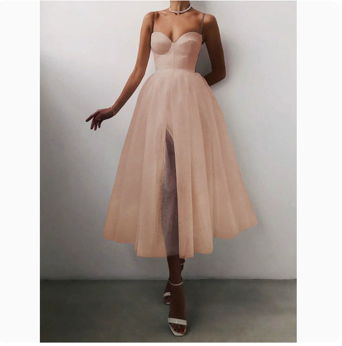 Pure Color Mesh French Retro Dress European And American Tube Top Suspender Skirt - 𝓢𝓱𝓸𝓹𝓵𝓮𝓬𝔂