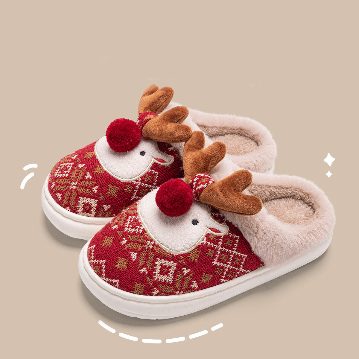 Cute Christmas Elk Plush Slippers Winter Ins Fashion Non-slip Floor Bedroom Home Slippers For Women Fuzzy House Shoes - 𝓢𝓱𝓸𝓹𝓵𝓮𝓬𝔂