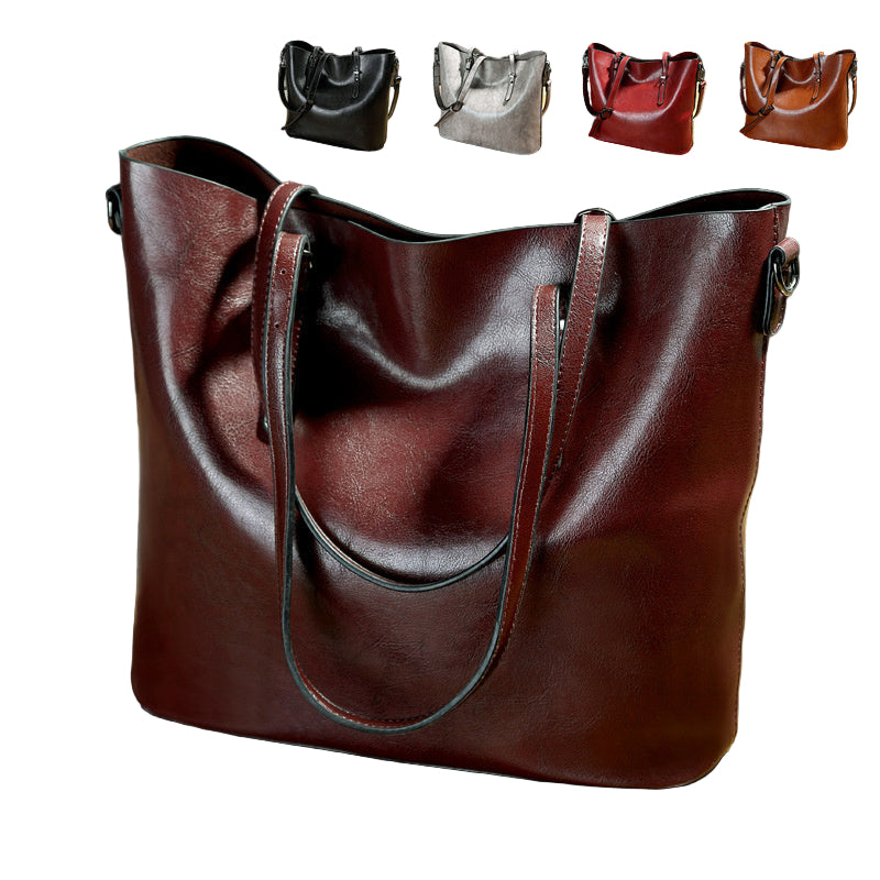 Simple Oil Wax Leather Messenger Shoulder Bags Women's High Capacity Portable Tote Bag