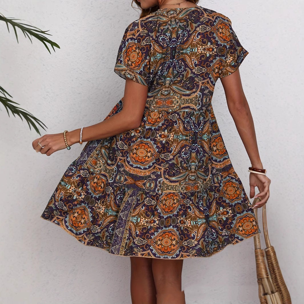 Women's Clothing Printed V-neck Leisure Vacation Style Dress - 𝓢𝓱𝓸𝓹𝓵𝓮𝓬𝔂