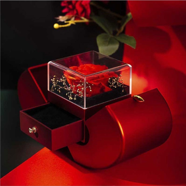 Fashion Jewelry Box Red Apple Christmas Gift Necklace Eternal Rose For Girl Mother's Day Valentine's Day Gifts With Artificial Flower Rose Flower Jewelry Box - 𝓢𝓱𝓸𝓹𝓵𝓮𝓬𝔂