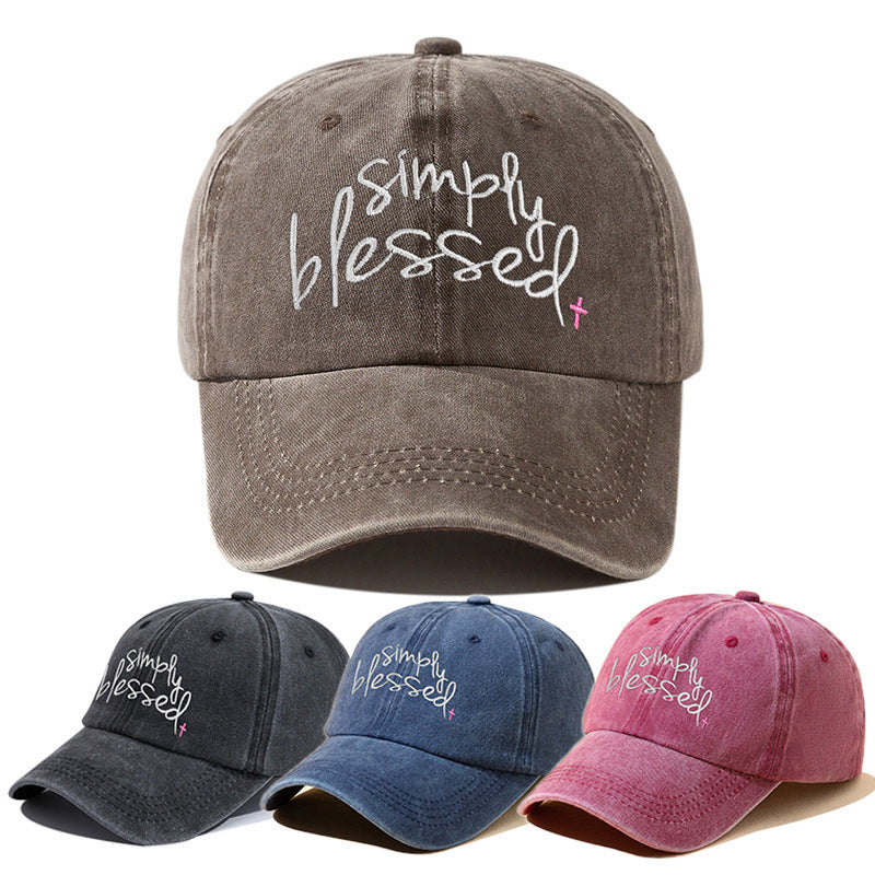 Simply Blessed Wide Brim Sunshade Washed Embroidered English Letter Baseball Cap - 𝓢𝓱𝓸𝓹𝓵𝓮𝓬𝔂