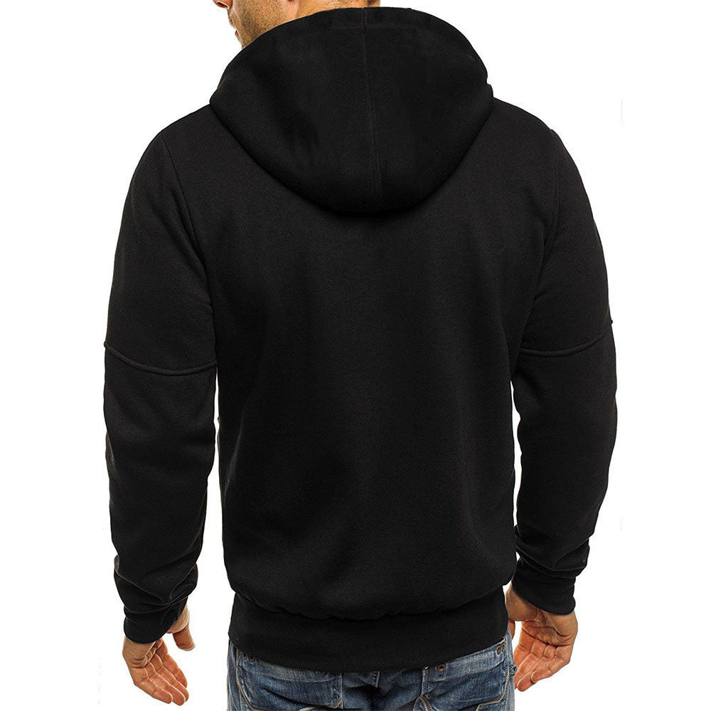 Men's Casual Zipper Hooded Sweater Solid Color Sports Fitness Jackets Cardigan