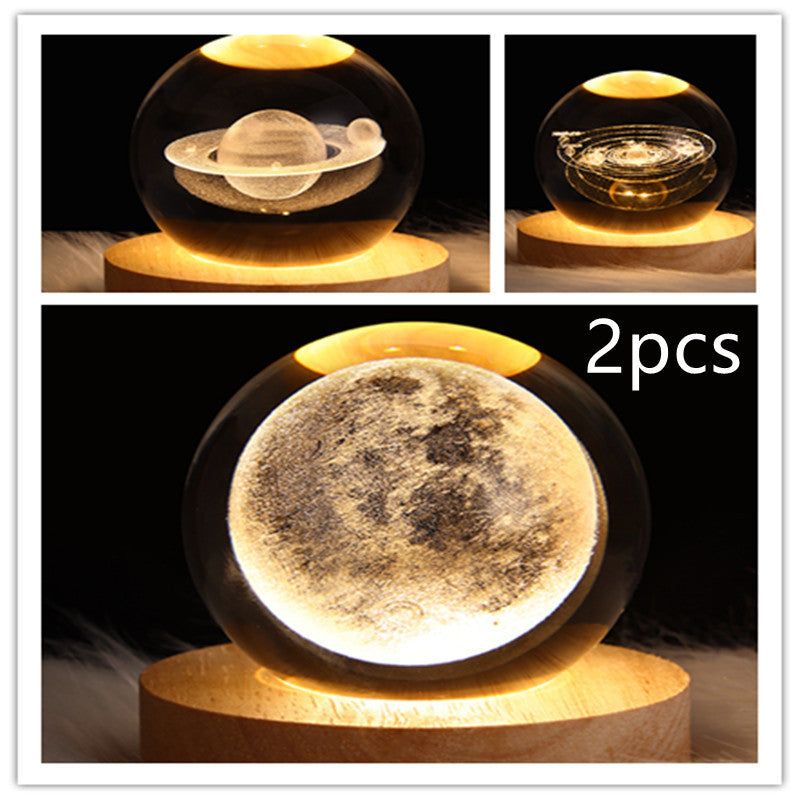 LED Night Light Galaxy Crystal Ball Table Lamp 3D Planet Moon Lamp Bedroom Home Decor For Kids Party Children Birthday Gifts - 𝓢𝓱𝓸𝓹𝓵𝓮𝓬𝔂