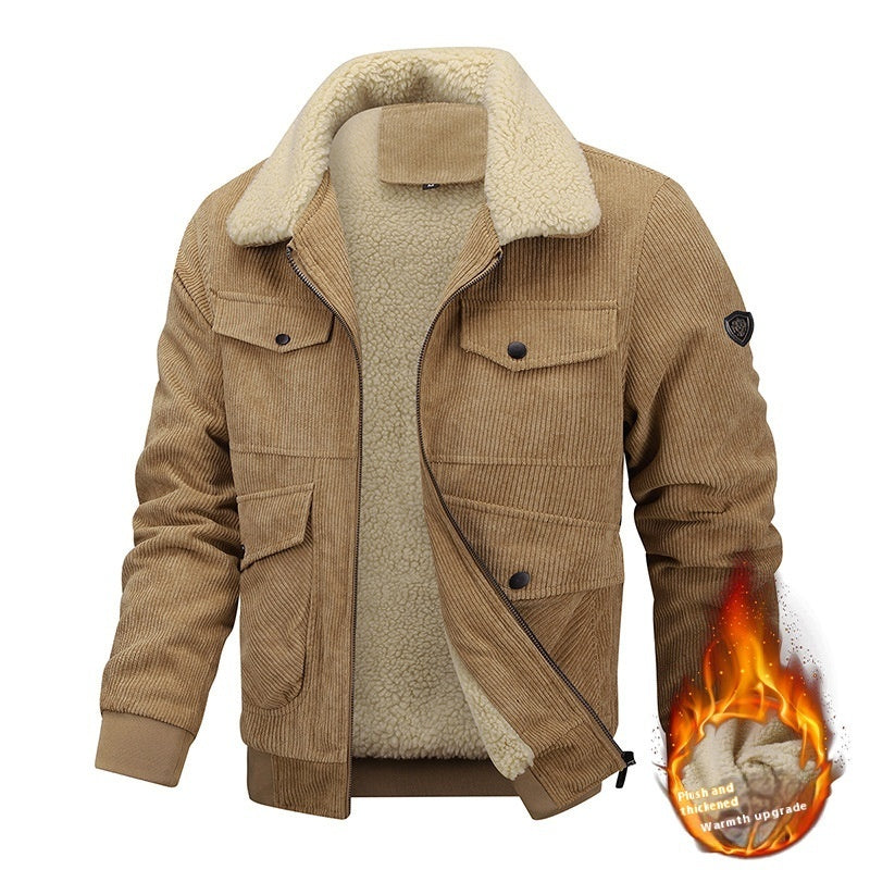 Winter Lapel Fleece Jacket With Pockets Warm Thicken Cotton Coat Men's Clothing - 𝓢𝓱𝓸𝓹𝓵𝓮𝓬𝔂