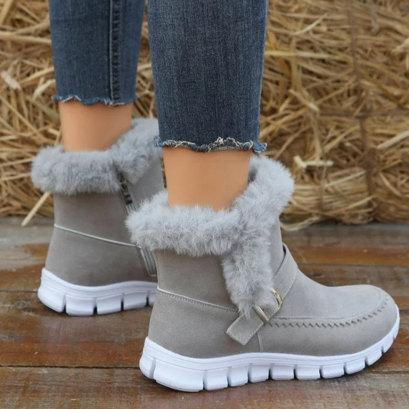 New Snow Boots Winter Warm Thickened Solid Color Plush Ankle Boots With Buckle Design Plus Velvet Flat Shoes For Women - 𝓢𝓱𝓸𝓹𝓵𝓮𝓬𝔂