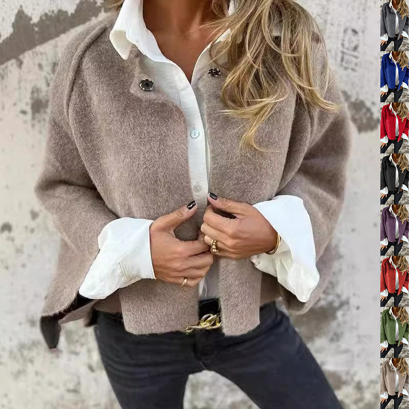 Women's Batwing Sleeve Cardigan Autumn And Winter Loose Short Cashmere Long Sleeve Coat - 𝓢𝓱𝓸𝓹𝓵𝓮𝓬𝔂