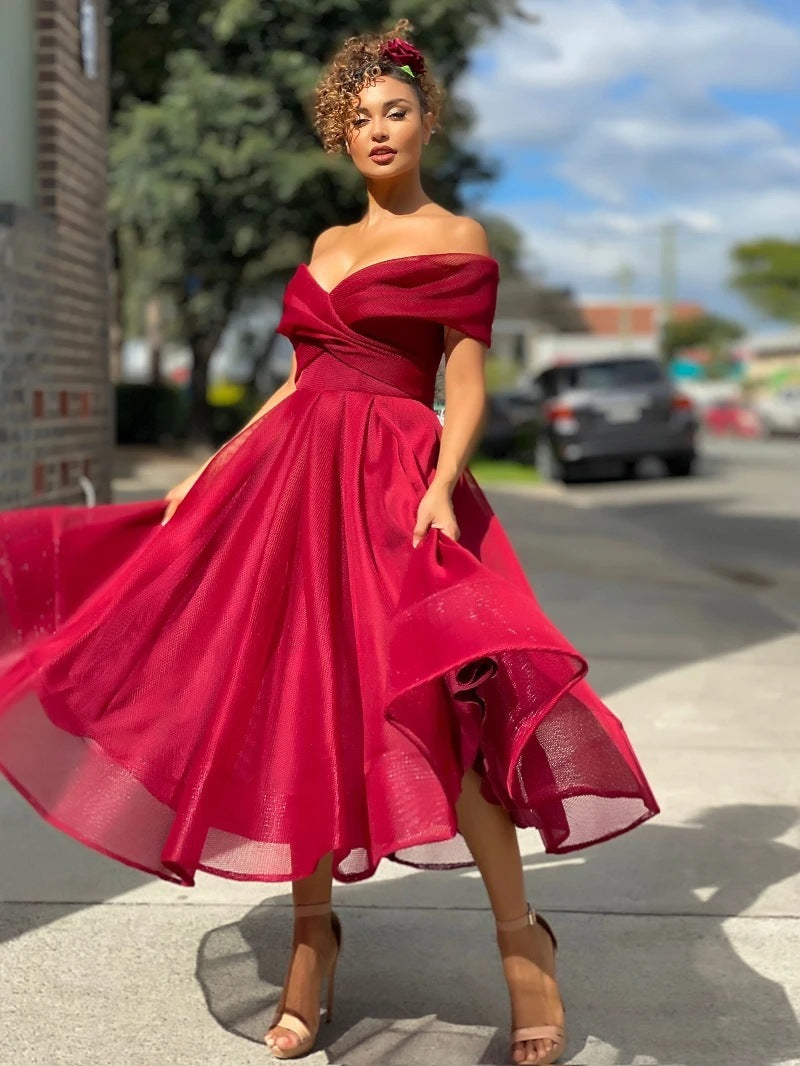 Womens Solid Casual Party Night Dress Club Off Shoulder Gown Elegant Backless Sexy Dress Birthday - 𝓢𝓱𝓸𝓹𝓵𝓮𝓬𝔂