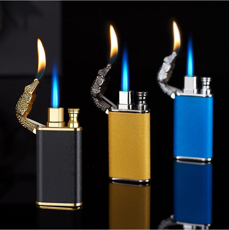 Creative Blue Flame Lighter Dolphin Dragon Tiger Double Fire Metal Winproof Lighter Inflatable Lighter - 𝓢𝓱𝓸𝓹𝓵𝓮𝓬𝔂