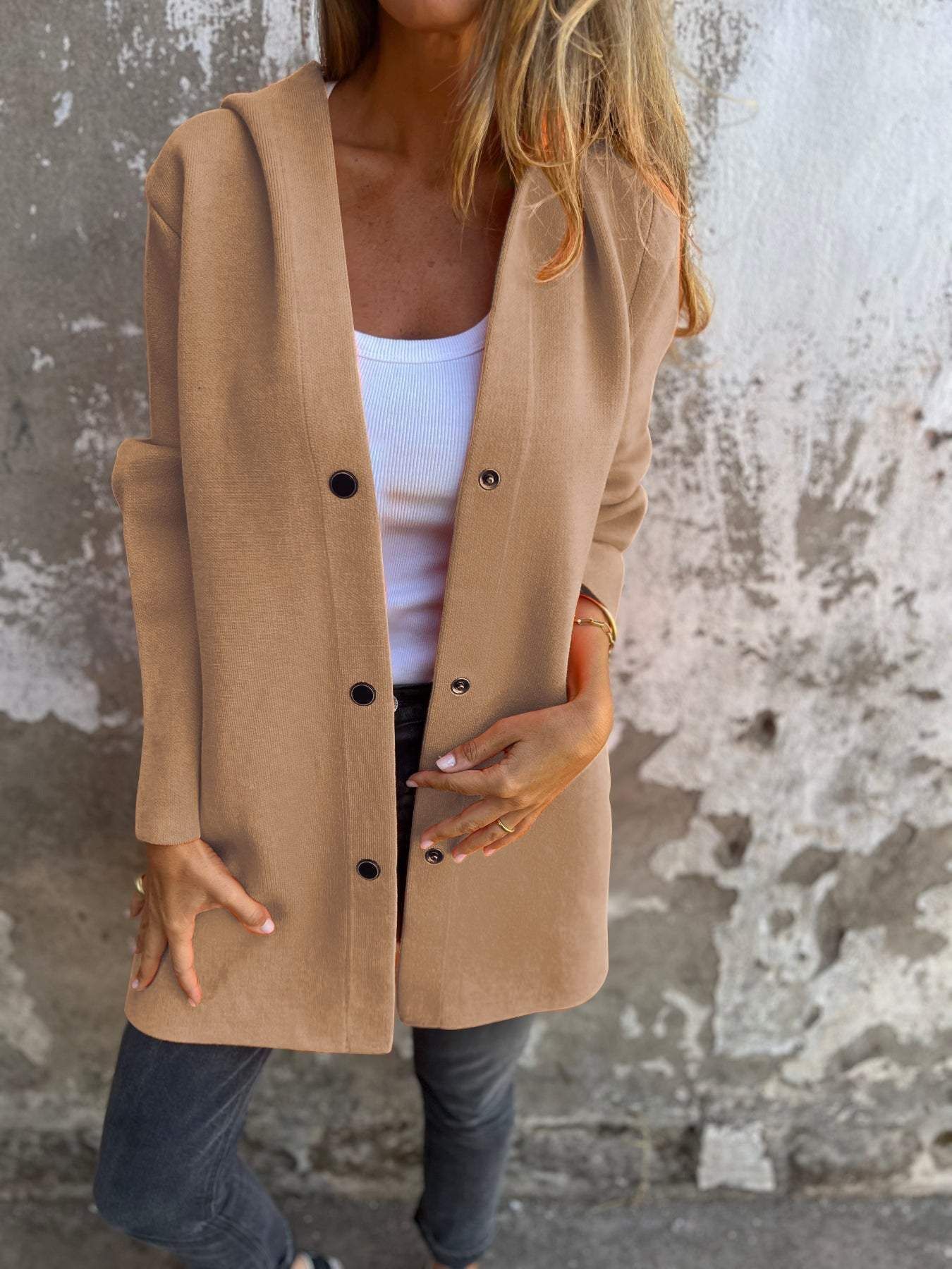 Casual Hooded Single-Breasted Cardigan Fashion Loose Solid Color Jacket Spring And Autumn Women's Clothing - 𝓢𝓱𝓸𝓹𝓵𝓮𝓬𝔂