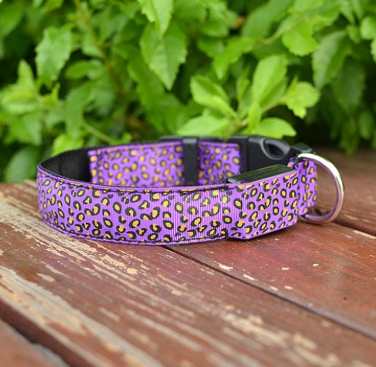 LED Dog Collar Safety Adjustable Nylon Leopard Pet Collar - 𝓢𝓱𝓸𝓹𝓵𝓮𝓬𝔂