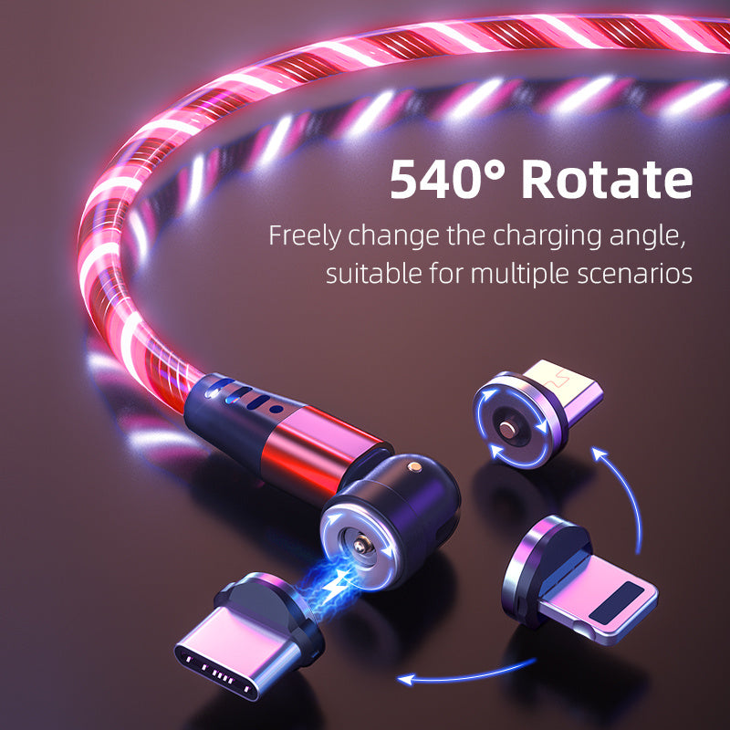 540 Rotate Luminous Magnetic Cable 3A Fast Charging Mobile Phone Charge Cable For LED Micro USB Type C For I Phone Cable - 𝓢𝓱𝓸𝓹𝓵𝓮𝓬𝔂