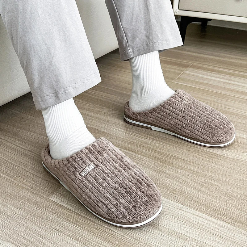 Solid Color Simple Cotton Slippers Winter Non-slip Home Warm Plush Slippers Household Indoor Couple Women's House Shoes - 𝓢𝓱𝓸𝓹𝓵𝓮𝓬𝔂
