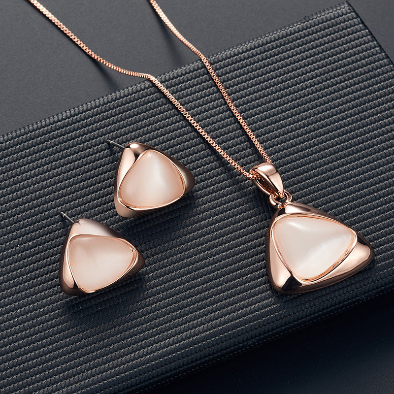 Geometric Triangle Cat-eye Necklace And Earrings Suite - 𝓢𝓱𝓸𝓹𝓵𝓮𝓬𝔂