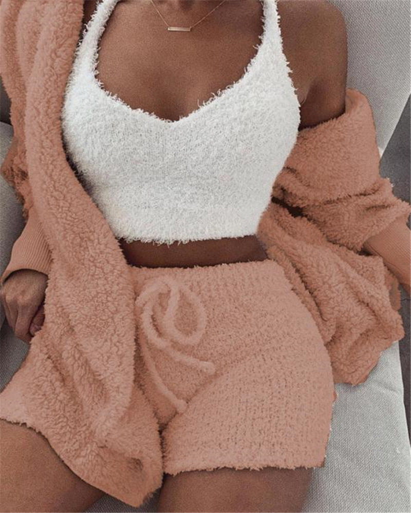3pcs Womens Clothing Long Sleeve Crop Tank Top And Drawstring Shorts Pajama Set - 𝓢𝓱𝓸𝓹𝓵𝓮𝓬𝔂