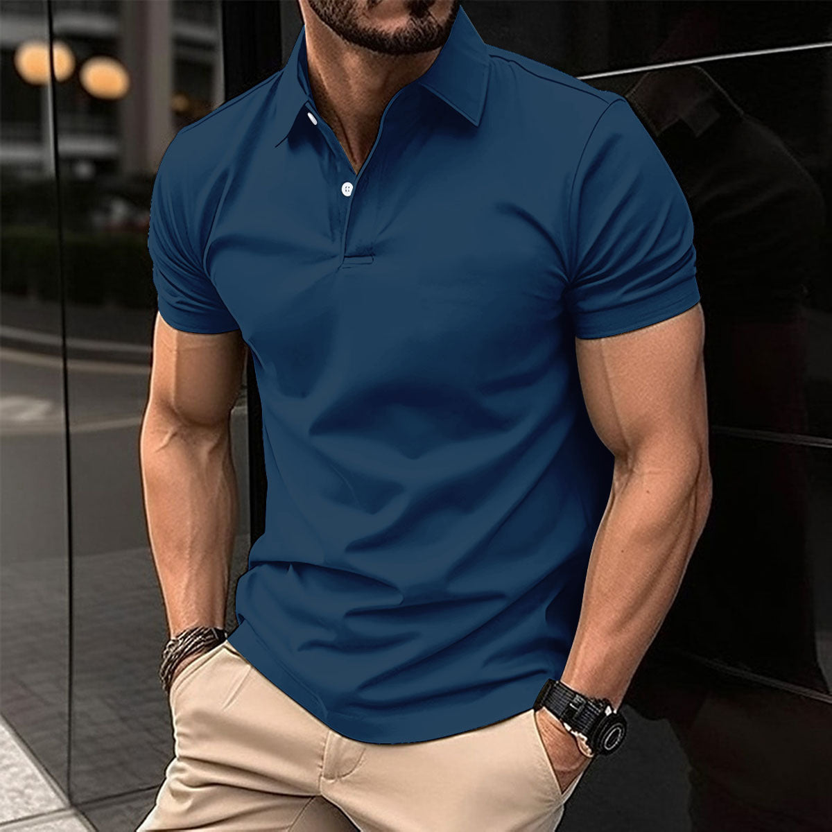 Summer Short Sleeve Polo Shirt Men Solid Color Button Lapel Button Top - 𝓢𝓱𝓸𝓹𝓵𝓮𝓬𝔂